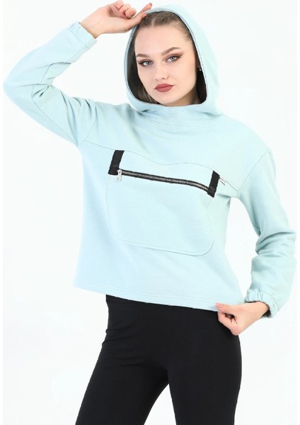 Kapüşonlu Kadın Mint Sweatshirt