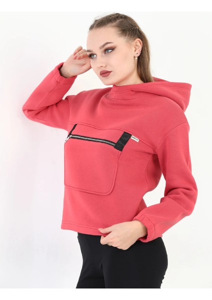 Kapüşonlu Kadın Gül Kurusu Sweatshirt