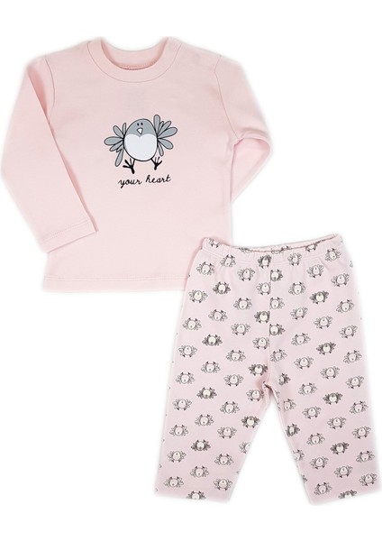 Luggi Baby Kız Pembe Kuş Uzun Kollu Pijama Takımı LG-6529