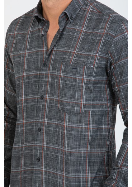 Erkek Füme Uzun Kol Kareli Cepli Yaka Düğmeli Gömlek fırsatları