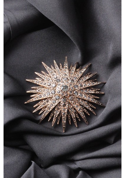 Broş Yıldız Otantık Desenli Bronz Kristal Taşlı
