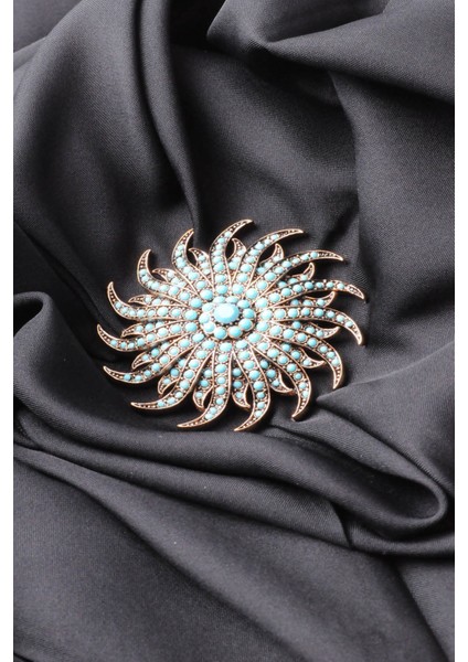 Broş Yıldız Otantık Desenli Bronz Kristal Taşlı
