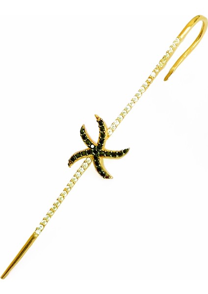 Siyah Taşlı Yaldız Kulaktan Tam Geçmeli Gümüş Kıkırdak Küpe fiyatları