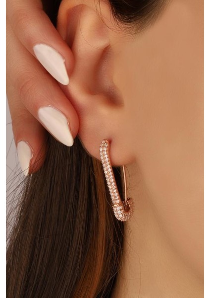 Beyaz Taşlı Çengelli Iğne Modeli Gümüş Küpe