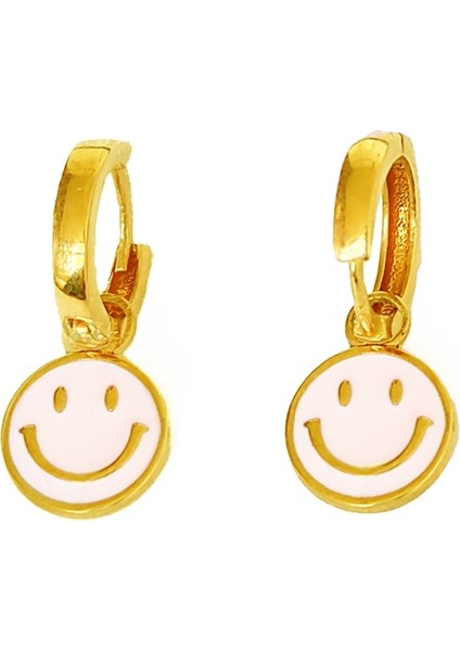 Pembe Mineli Gülen Emoji Gümüş Küpe fiyatları