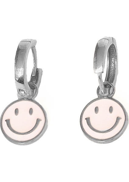 Pembe Mineli Gülen Emoji Gümüş Küpe modelleri