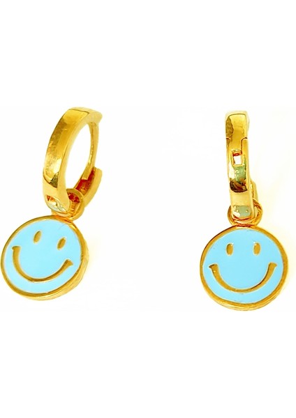 Mavi Mineli Gülen Emoji Gümüş Küpe fiyatları