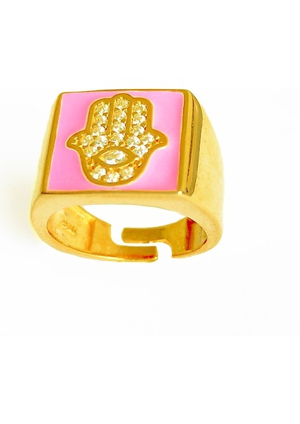 Pembe Mineli Fatma Ana Eli Gümüş Kare Yüzük fiyatları