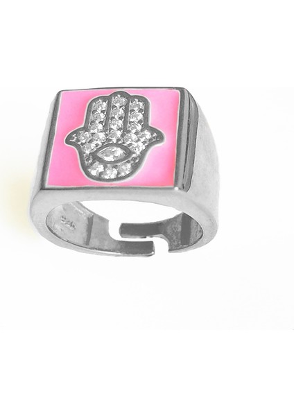 Pembe Mineli Fatma Ana Eli Gümüş Kare Yüzük modelleri