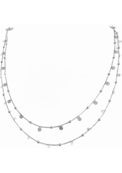 Sarkık Pullu Taşlı 2’li Gümüş Choker Kolye