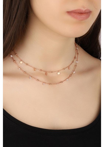 Sarkık Pullu Taşlı 2’li Gümüş Choker Kolye indirimleri