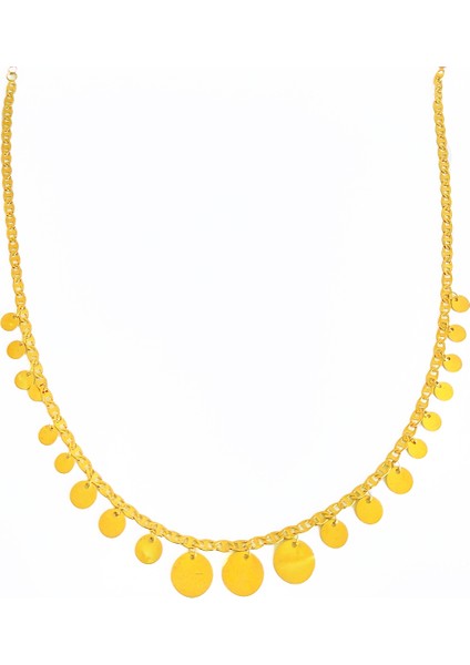 Pullu Taşlı Sallantılı Gümüş Kolye