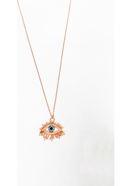 Aqua Marin Taşlı Kirpikli Göz Gümüş Kolye modelleri