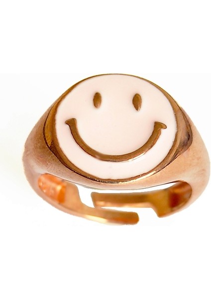 Pembe Mineli Gülen Emojili Gümüş Yüzük fiyatları
