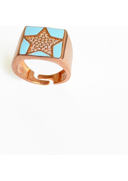 Turkuaz Mineli Yıldız Gümüş Kare Yüzük fiyatları