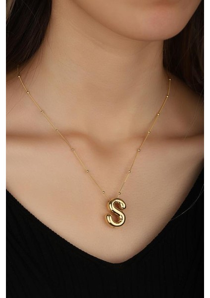 Taşsız Gümüş Balon Harf Kolye - S