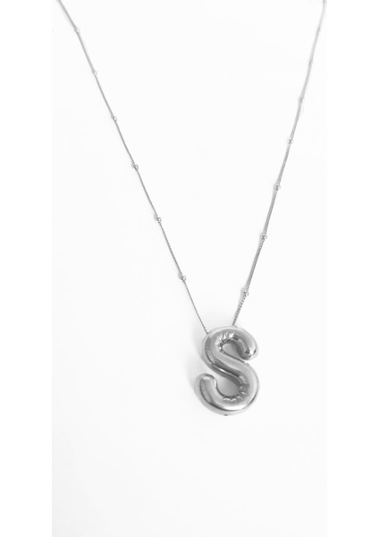 Taşsız Gümüş Balon Harf Kolye - S modelleri