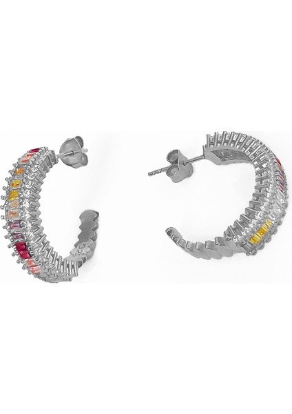 Renkli Baget Taşlı Gümüş Küpe modelleri