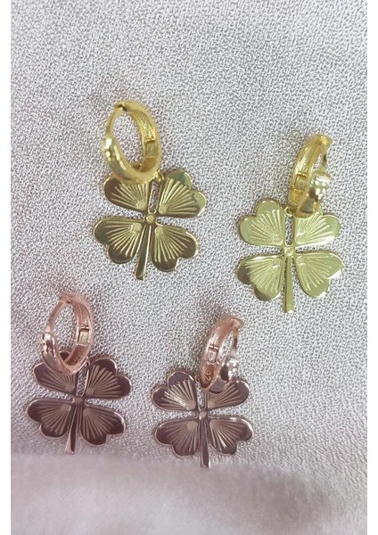 Dört Yaprak Yonca Sallantılı Taşsız Gümüş Küpe indirimleri