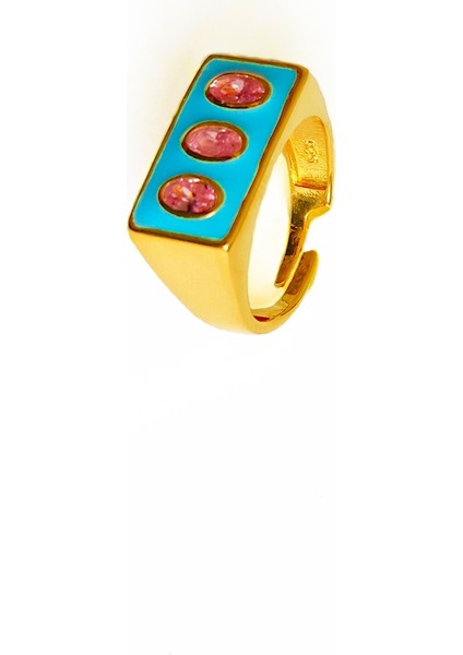 Pembe Taşlı Mineli Gümüş Yüzük