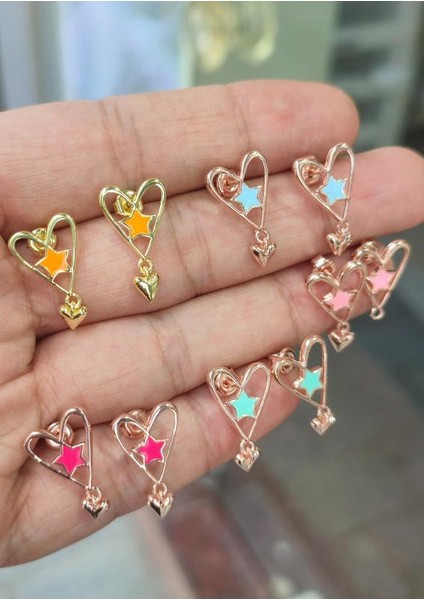 Mineli Yıldızlı Sallanan Kalpli Gümüş Küpe fırsatları