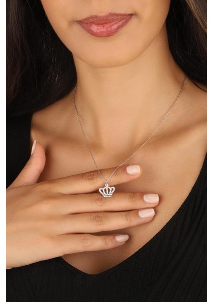 Zirkon Taşlı Kral Tacı Gümüş Kolye fiyatları
