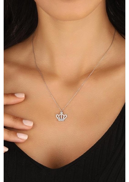 Zirkon Taşlı Kral Tacı Gümüş Kolye modelleri