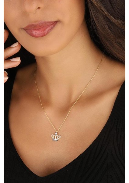 Zirkon Taşlı Kral Tacı Gümüş Kolye fırsatları