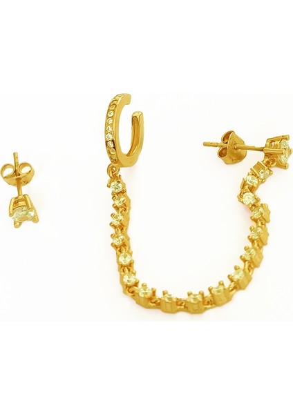 Kıkırdaktan Geçmeli Taşlı Gümüş Zincir Küpe fiyatları