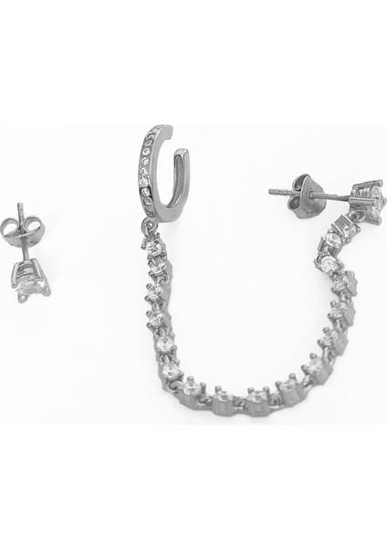 Kıkırdaktan Geçmeli Taşlı Gümüş Zincir Küpe modelleri