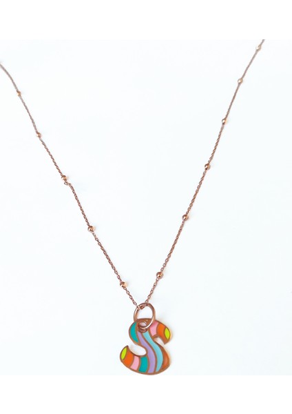 Gökkuşağı Renkli Mineli Taşsız Gümüş Harf Kolye - Gold- S fiyatları