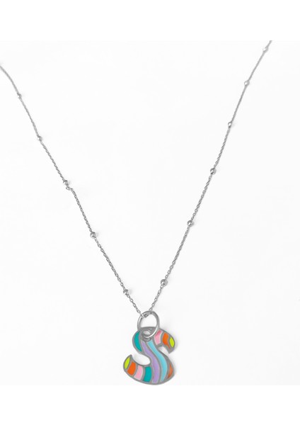 Gökkuşağı Renkli Mineli Taşsız Gümüş Harf Kolye - Gold- S modelleri