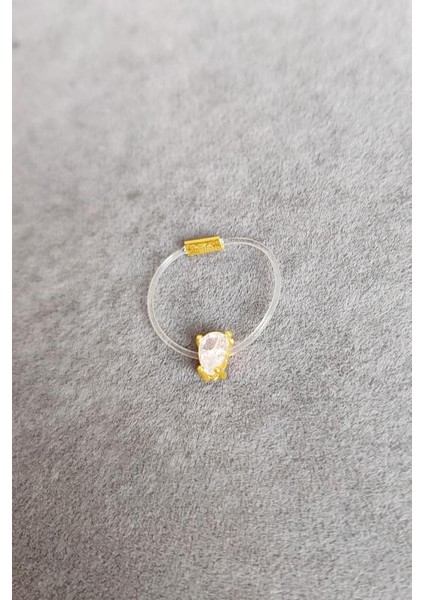 Damla Tek Taşlı Misinalı Gümüş Hayalet Yüzük