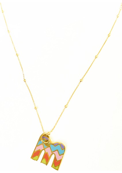 Gökkuşağı Renkli Mineli Taşsız Gümüş Harf Kolye - M