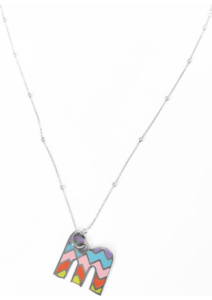 Gökkuşağı Renkli Mineli Taşsız Gümüş Harf Kolye - M modelleri