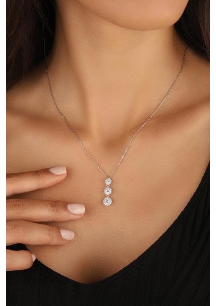 Dikey Üç Taşlı Gümüş Kolye fiyatları