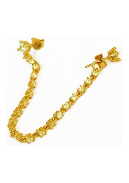 Tek Taşlı Sallantılı Zincirli Gümüş Küpe