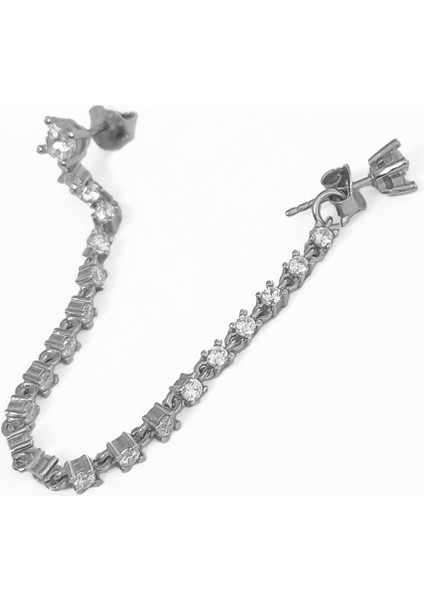 Tek Taşlı Sallantılı Zincirli Gümüş Küpe modelleri