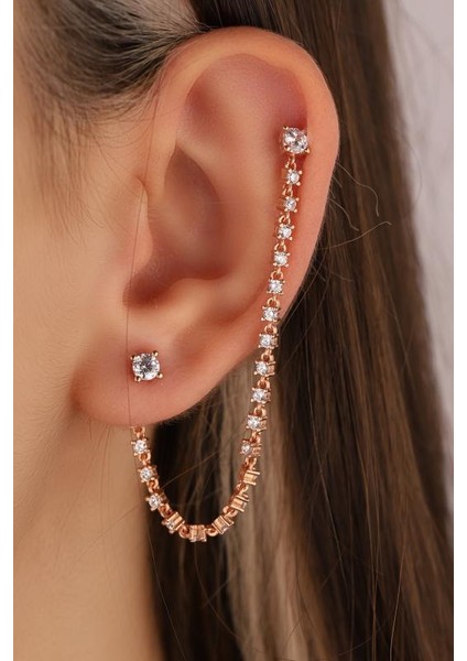 Tek Taşlı Sallantılı Zincirli Gümüş Küpe fırsatları