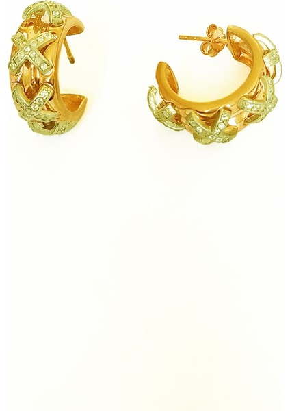 Üç Sıra Çarpı Işareti Gümüş Küpe