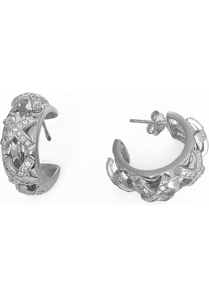 Üç Sıra Çarpı Işareti Gümüş Küpe modelleri