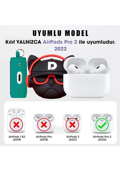 Airpods Pro (2. Nesil) Kılıf Cartoon Figürlü Silikon Hip-Hop Bulldog