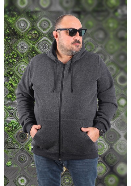 Mocgrande Büyük Beden Unisex Kapüşonlu 3ip Sweat 11701 Antrasıt