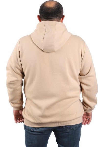 Mocgrande Büyük Beden Unisex Kapüşonlu 3ip Sweat 11701 Bej modelleri