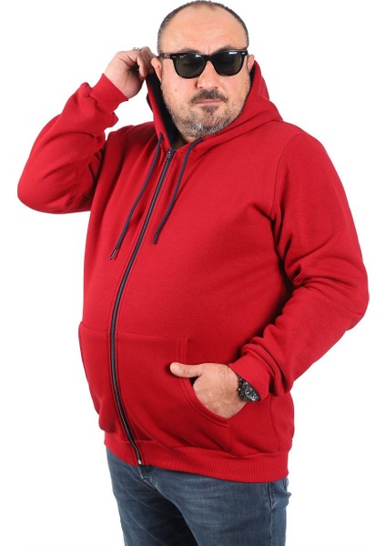 Mocgrande Büyük Beden Unisex Kapüşonlu 3ip Sweat 11701 Bordo