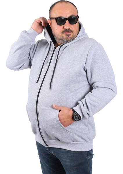 Mocgrande Büyük Beden Unisex Kapüşonlu 3ip Sweat 11701 Gri Melanj fiyatları