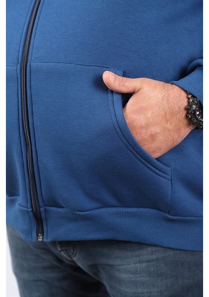 Mocgrande Büyük Beden Unisex Kapüşonlu 3ip Sweat 11701 Indıgo fırsatları