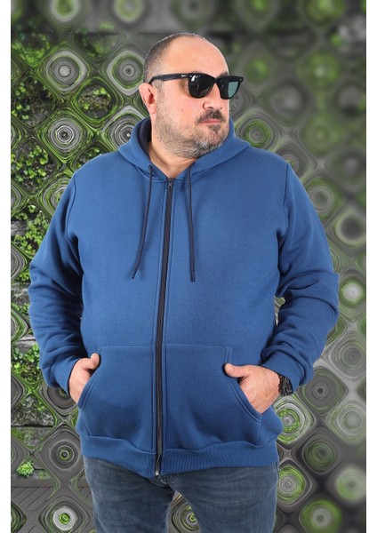 Mocgrande Büyük Beden Unisex Kapüşonlu 3ip Sweat 11701 Indıgo