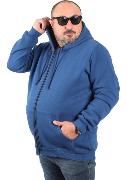 Mocgrande Büyük Beden Unisex Kapüşonlu 3ip Sweat 11701 Indıgo fiyatları