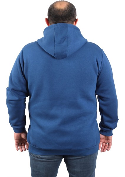Mocgrande Büyük Beden Unisex Kapüşonlu 3ip Sweat 11701 Indıgo modelleri